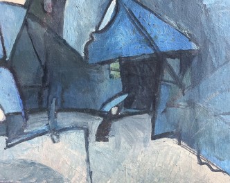 Painting Blue houses in winter | Картина Голубые дома зимой | La peinture Maisons bleues en hiver | Cuadro Casas azules en invierno