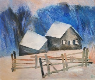 Country House in Winter | Дача зимой | La peinture Chalet d'été en hiver